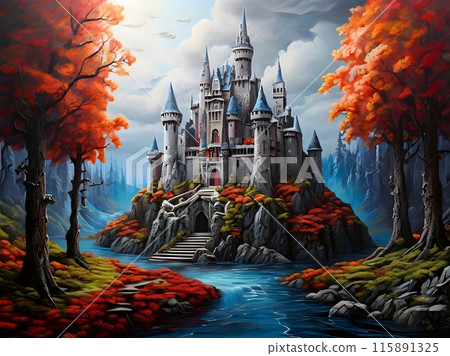 The abandoned stone castle in the forest was filled with loneliness. The abandoned stone castle in the forest was filled with loneliness. 115891325