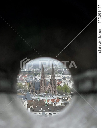 Panoramic view from the cathedral of Strasbourg. Alsace. France roof.  115891415