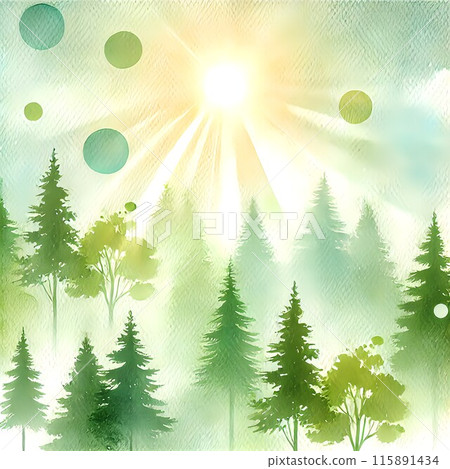 Landscape illustration with forest silhouette and sun Landscape illustration with forest silhouette and sun 115891434