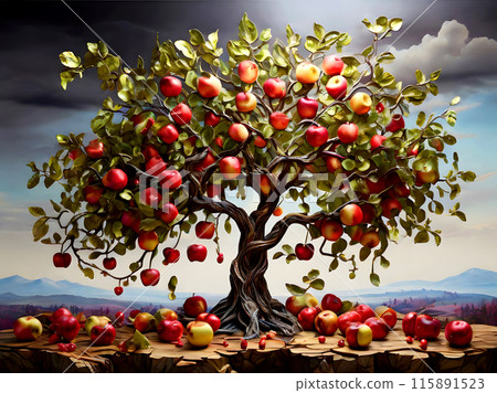 The apple tree bears enormous fruit. 115891523