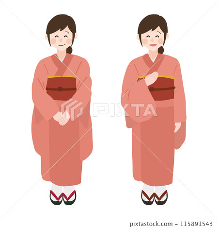 Woman in red kimono, hand drawn vector illustration 115891543