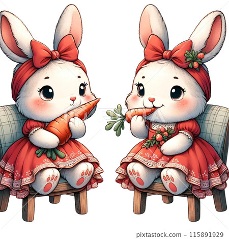 Snack time for cute rabbits with paws Manga Generative AI Snack time for cute rabbits with paws Manga Generative AI 115891929