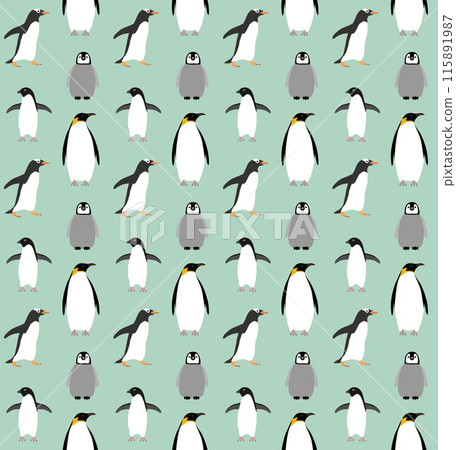 Vector seamless pattern of hand drawn flat penguin 115891987