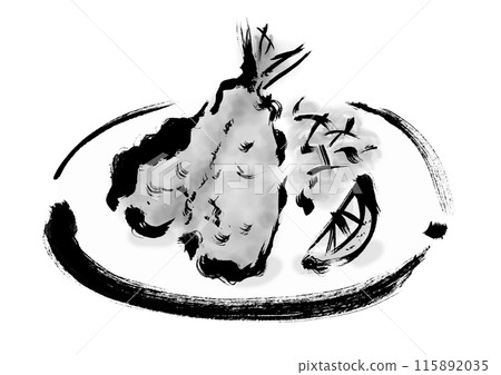 Hand-drawn Japanese-style brush illustration material of fried horse mackerel 115892035