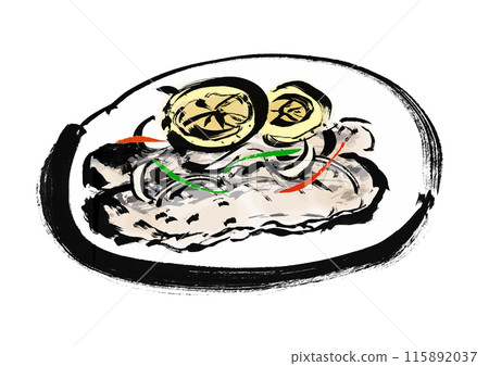 竹莢魚南蠻漬手寫日式毛筆插畫素材 115892037