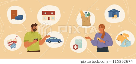 Married couple discussing family budget vector illustration Married couple discussing family budget vector illustration 115892674