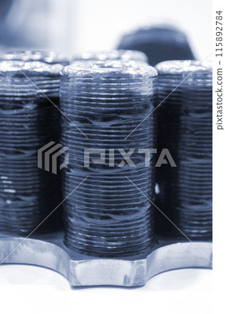 Object printed by 3D printer from metal. Additive manufacturing solution. Object created on 3Dprinter from melting metal thread. 3D Metal Printing. Metal additive manufacturing Object printed by 3D printer from metal. Additive manufacturing solution. Object created on 3Dprinter from melting metal thread. 3D Metal Printing. Metal additive manufacturing 115892784