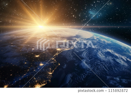 Sunrise over planet earth from space showing north america 115892872