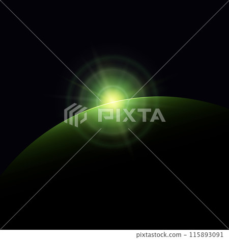 Green star rises above the planet Green star rises above the planet 115893091