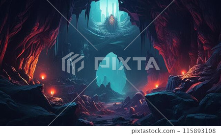 AI-generated image of an underground dungeon inhabited by monsters_01 115893108