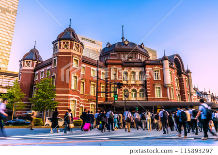 Tokyo cityscape, Japan. Tokyo Station Marunouchi North Exit. People heading to the station after work etc. on June 14th. Tokyo cityscape, Japan. Tokyo Station Marunouchi North Exit. People heading to the station after work etc. on June 14th. 115893297