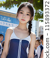 Young woman in swimsuit walking through the city 115893372