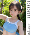 Young woman in a swimsuit posing under a tree 115893391