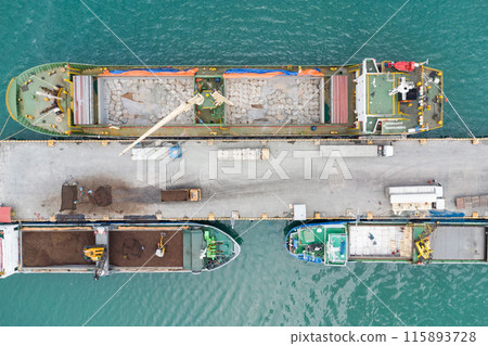 Loading a ship with containers at the port. Sea cargo transportation. Cargo 115893728