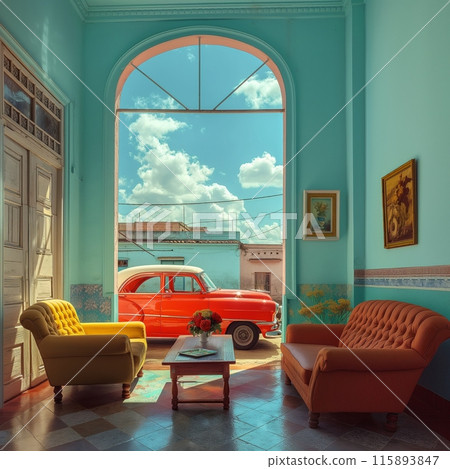 藍天、汽車和房間 藍天、汽車和房間 115893847