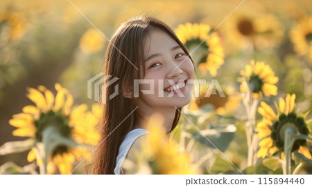 Female model photographed in a sunflower field 6 115894440