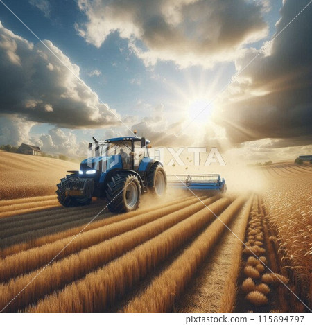 A tractor in the field harvesting. Generative ai. 115894797