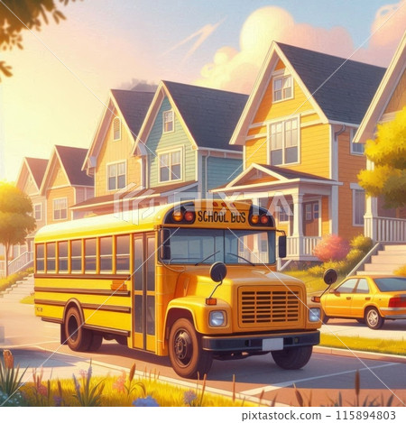 A school bus in neighborhood. Generative ai. 115894803