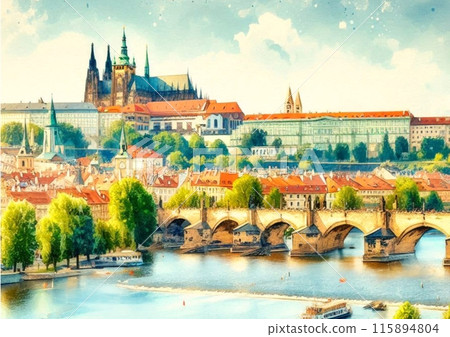 View of the Prague Castle from the river. Generative ai. 115894804
