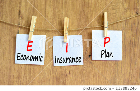EIP economic insurance plan symbol. Concept words EIP economic insurance plan on beautiful white paper. Beautiful wooden background. Business EIP economic insurance plan concept. Copy space. 115895246