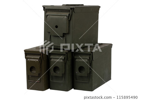US army green metal .30 cal and .50 cal ammo boxes. US army green metal .30 cal and .50 cal ammo boxes. 115895490