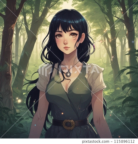 沐浴陽光在森林裡散步的女孩 7 沐浴陽光在森林裡散步的女孩 7 115896112