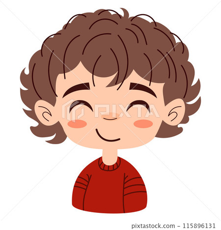 Cute happy boy on white background isolated. Back to school Trendy anime style. T-shirt print for kids 115896131