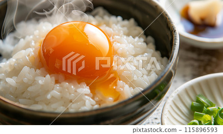 Close-up of egg on rice 115896593