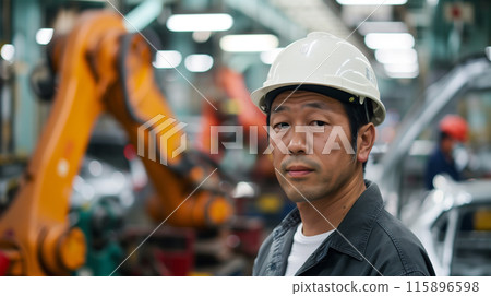 戴安全帽的日本男子，製造現場 115896598