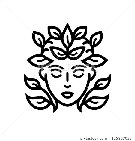 Dryad icon or modern line symbol. Vector line art and icon design with bold outline. Black and white Pixel Perfect minimalistic symbol isolated white background. Silhouette simple thin sign 115897035