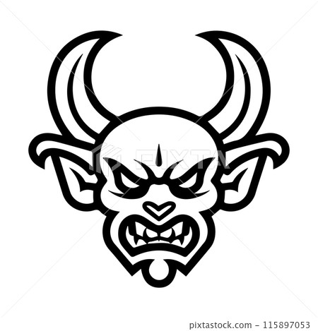 demon icon or modern line symbol. Vector line art and icon design with bold outline. Black and white Pixel Perfect minimalistic symbol isolated white background. Silhouette simple thin sign 115897053