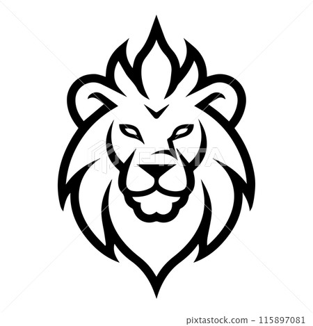 Fire Lion icon or modern line symbol. Vector line art and icon design with bold outline. Black and white Pixel Perfect minimalistic symbol isolated white background. Silhouette simple thin sign 115897081