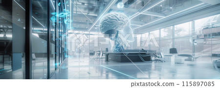 Exploring a cutting edge artificial intelligence interface in a state of the art modern laboratory 115897085