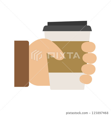 Hand holding disposable paper cup. Take away. Coffee break. 115897468
