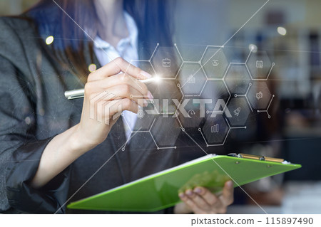 Manager working on virtual screen with process . Manager working on virtual screen with process . 115897490