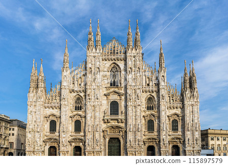Milan Cathedral, front view. Milan, Lombardy, Italy 115897579