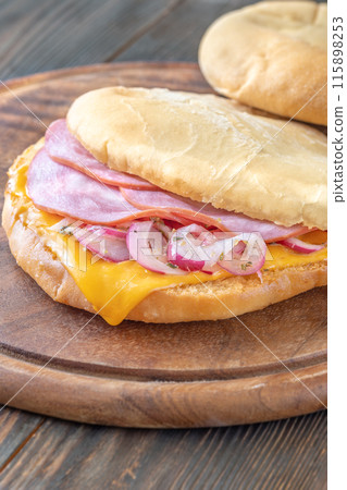 Pita cheese and ham sandwich 115898253