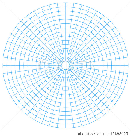 Polar coordinate circular grid isolated on white background. 360 degrees scale. Blank polar graph paper. Vector illustration. Mathematical graph. Lined blank on transparent background 115898405