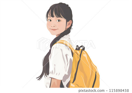 Generative Ai illustration. Happy Asian girl with big smile and very excited and glad when she go back to school. 115898438