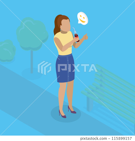 3D Isometric Flat Vector Illustration of Drinking Soda, Young Woman Enjoying Refreshing Beverag 3D Isometric Flat Vector Illustration of Drinking Soda, Young Woman Enjoying Refreshing Beverag 115899157