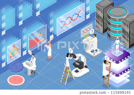 3D Isometric Flat Vector Illustration of Science Researching Lab, Laboratory conducting scientific research and experiments. 115899191