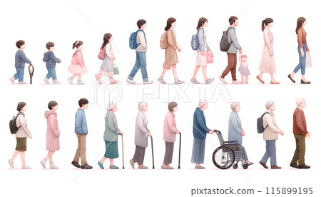 Couples, couples, men and women, children / Life stages of people of various ages / Sideways, silhouettes Couples, couples, men and women, children / Life stages of people of various ages / Sideways, silhouettes 115899195