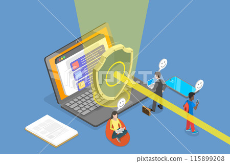 3D Isometric Flat Vector Illustration of Network Security, Safeguarding Your Data 115899208