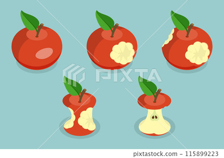 3D Isometric Flat Vector Set of Bitten Apple, Bite Progression 3D Isometric Flat Vector Set of Bitten Apple, Bite Progression 115899223