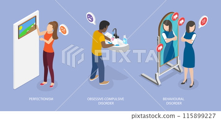 3D Isometric Flat Vector Illustration of Obsessive-compulsive Disorder, OCD 3D Isometric Flat Vector Illustration of Obsessive-compulsive Disorder, OCD 115899227