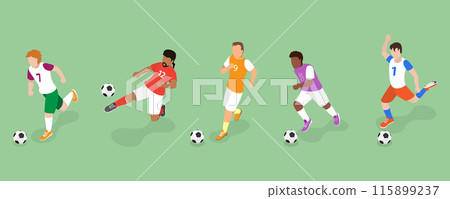 3D Isometric Flat Vector Set of Soccer Players, Diverse Football Characters 115899237