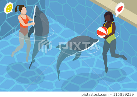 3D Isometric Flat Vector Illustration of Swim With Dolphins, A Unique and Empowering Experience 115899239