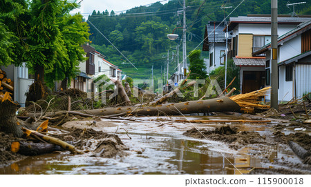 大雨造成的破壞 洪水 樹木倒下 大雨造成的破壞 洪水 樹木倒下 115900018