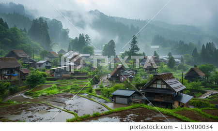 Japanese house damaged by heavy rains 115900034