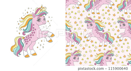 Unicorn with sparks illustration and seamless pattern vector 115900640